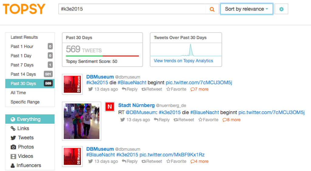 Übersicht zu #k3e2015 - Screenshot vom 15.05.2015