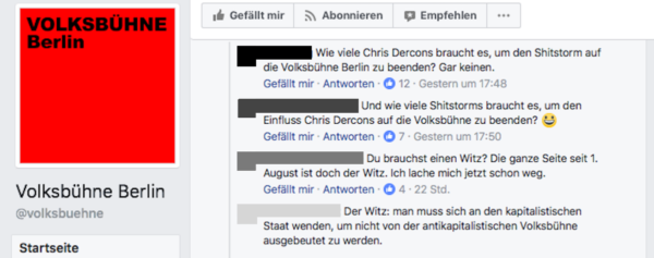 Screenshot Volksbühne Berlin - Facebook