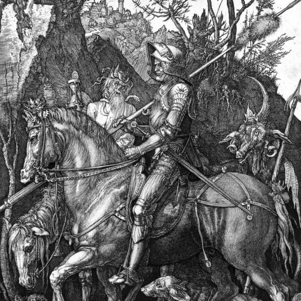 Albrecht Dürer: Der Tod reitet Seite an Seite mit einem Ritter, gefolgt vom Teufel (1564)