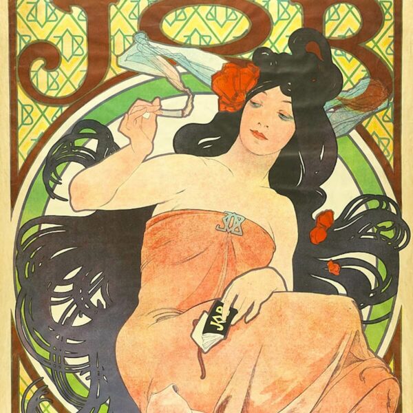 Werbeplakat für Zigaretten der Marke JOB, gestaltet von Alfons Mucha (1898)