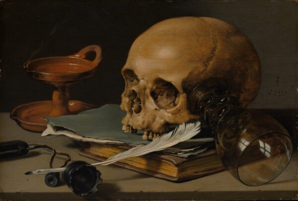 Pieter Claesz: Stilleben mit einem Totenkopf und einer Schreibfeder (1628) - Metropolitan Museum of Art