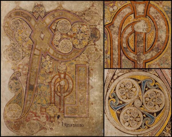 Auf der kunstvoll gestalteten Chi-Rho-Seite des Book of Kells sind viele Details nur in der Vergrößerung zu erkennen.