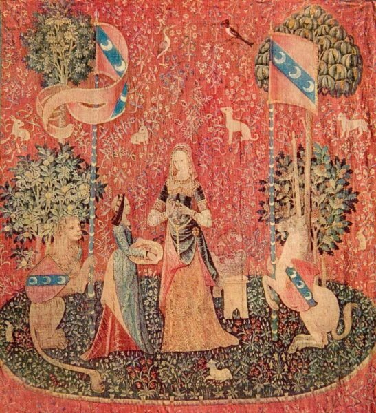 Laut einer Legende kann ein Einhorn nur von einer Jungfrau gefangen werden, in deren Schoß es dann zur Ruhe kommt.